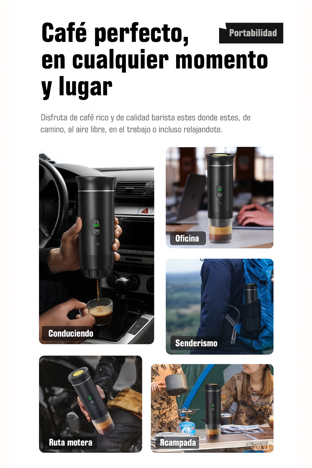 Máquina de café portátil de cápsulas para viajes al aire libre.