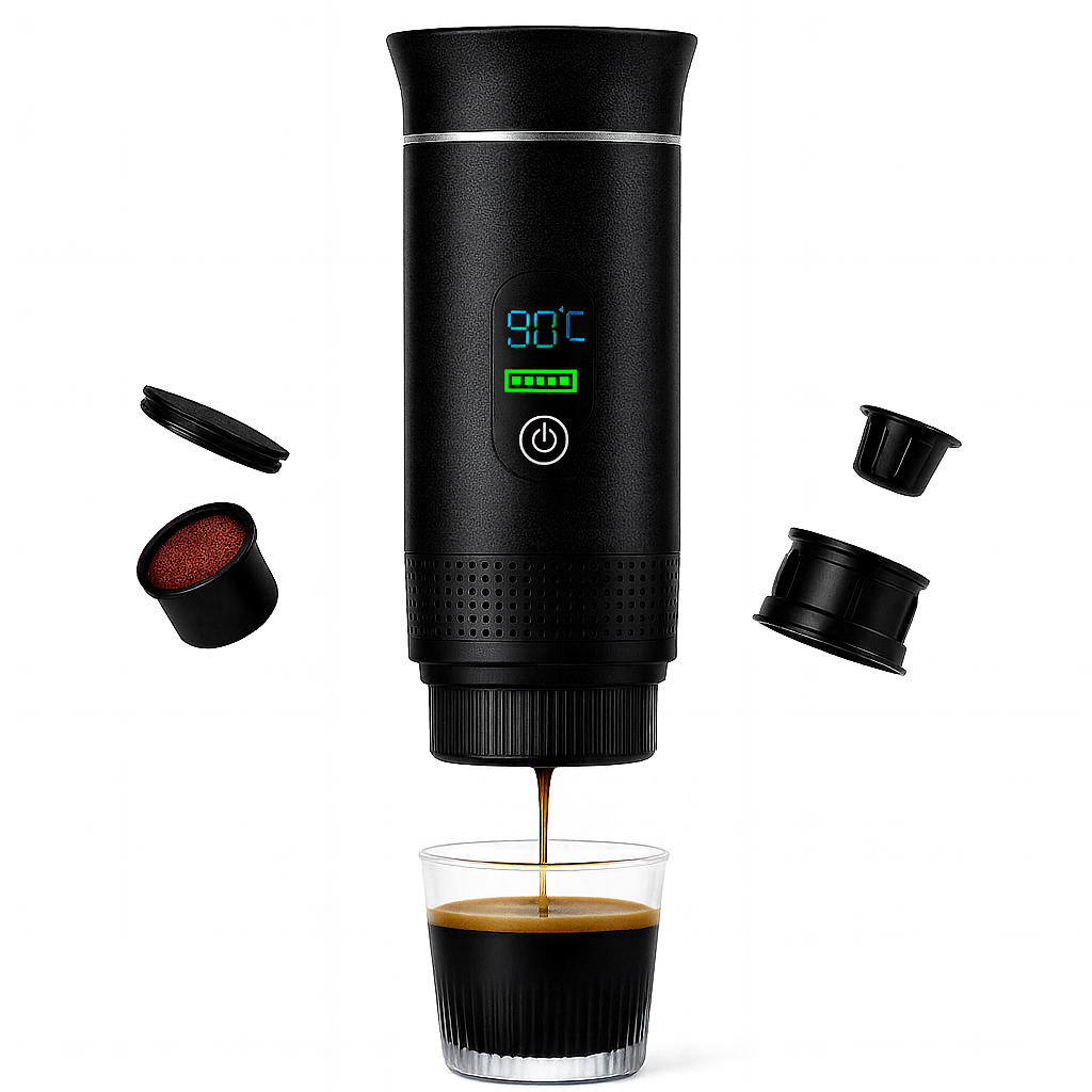 Máquina de café portátil de cápsulas para viajes al aire libre.