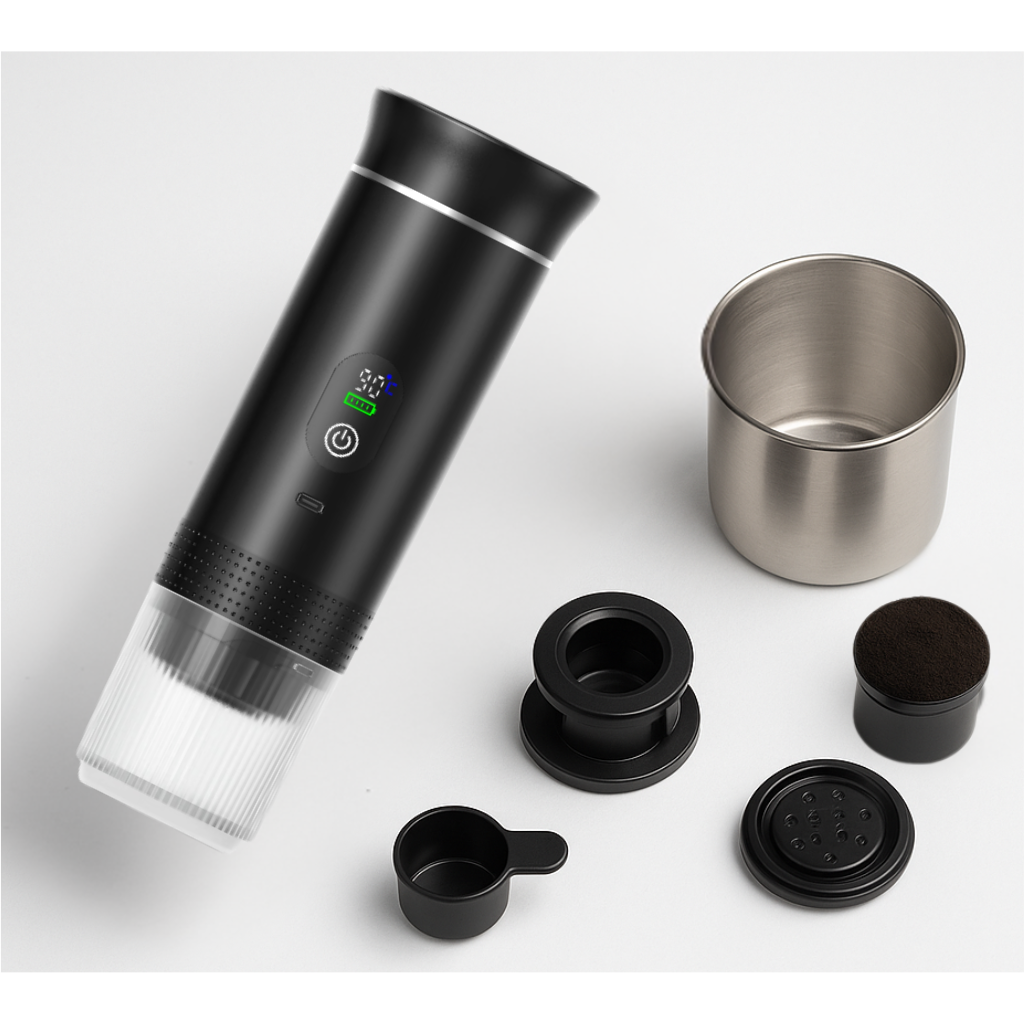 Máquina de café portátil de cápsulas para viajes al aire libre.